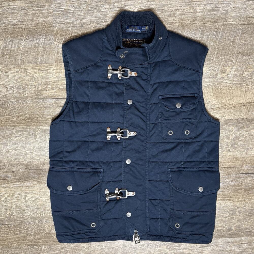Polo Ralph Lauren Fireman Vest Men's M Navy Blue Utility Nautical Clasp Toggle